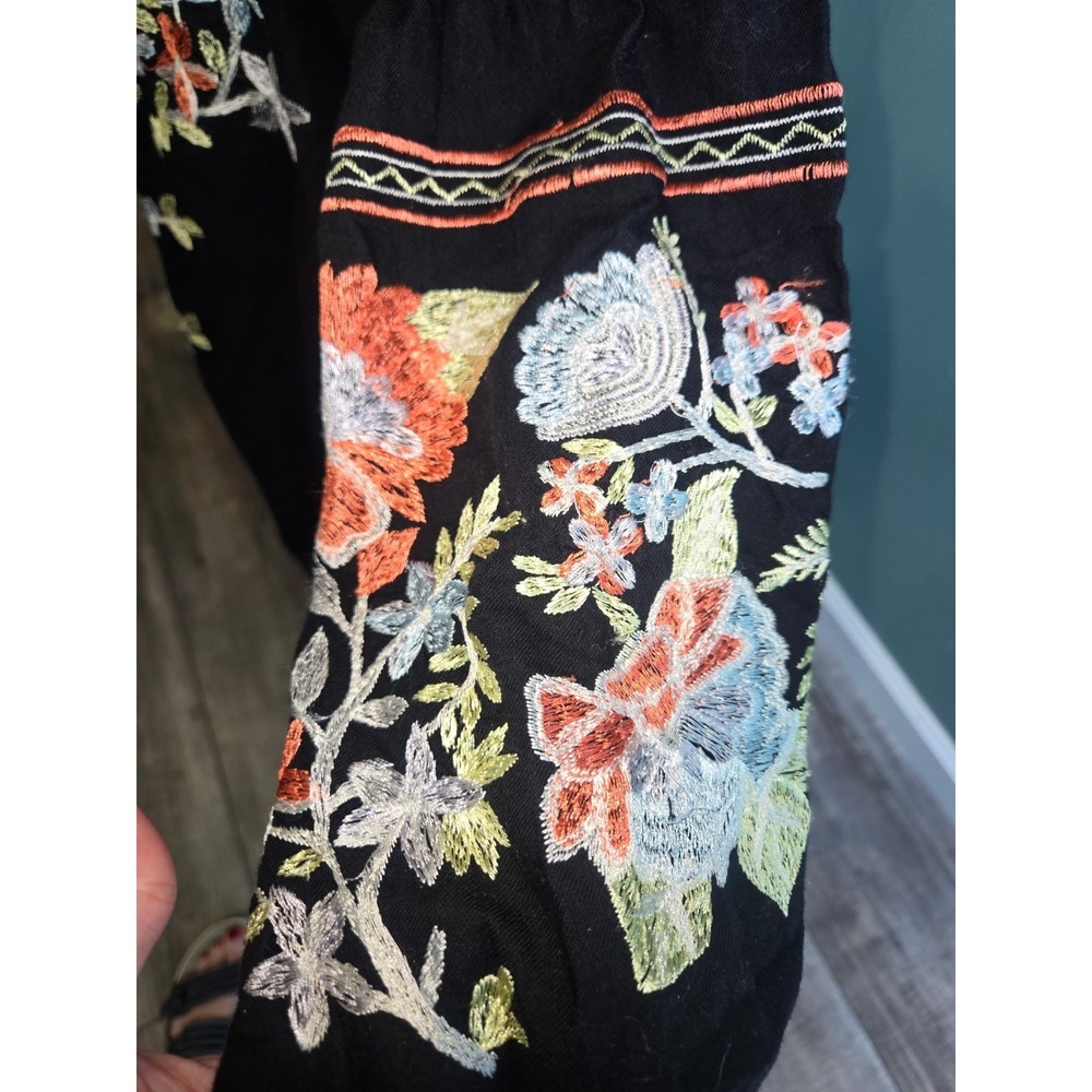 Free People Fleur Du Jour Black Floral Embroidered Off Shoulder Mini Dress Sz S - Picture 3 of 4